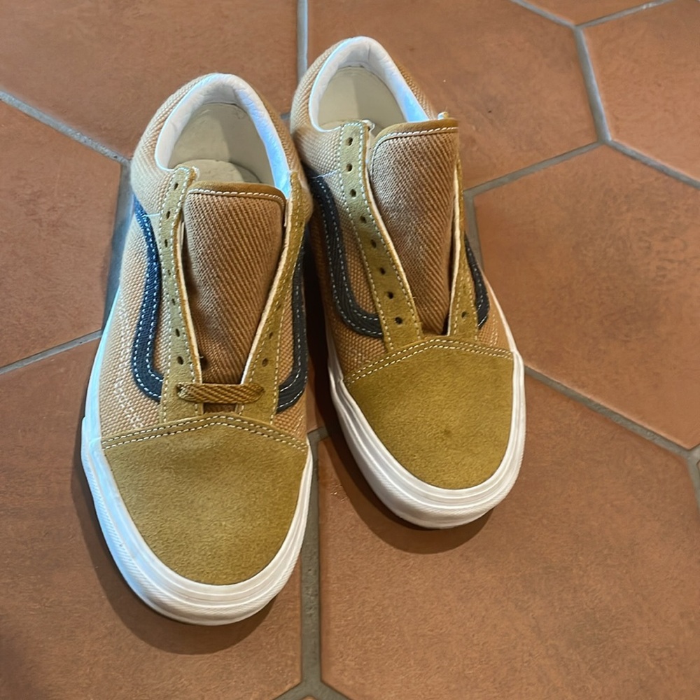 NEW Vans Gold Brown White Heavy Textures Old Skool Men 7 Women 8.5 Sneaker shoes - Picture 4 of 10